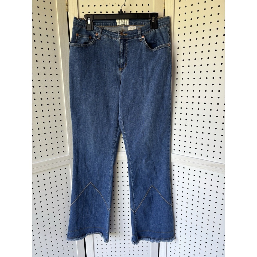 Soft Surroundings Denim Jeans Raw Hem Embroidered Size Large Bootcut Flare